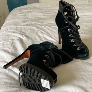 Alaïa Green Velvet Lace Up Booties